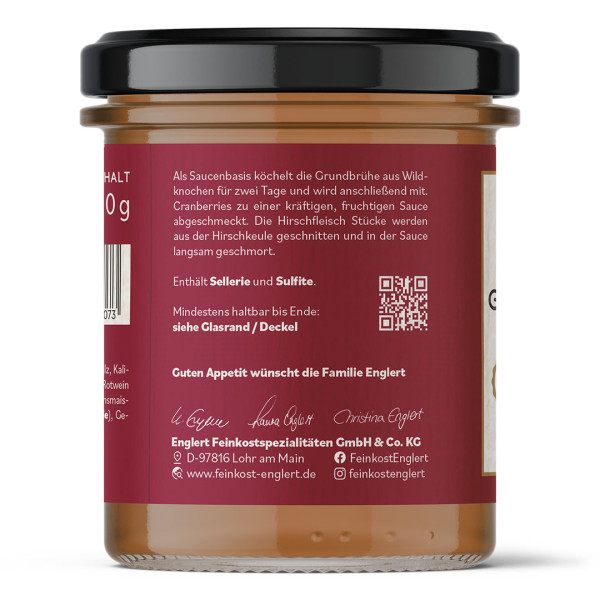 Hirschgeschnetzeltes in Cranberrysauce, 320g / Glas